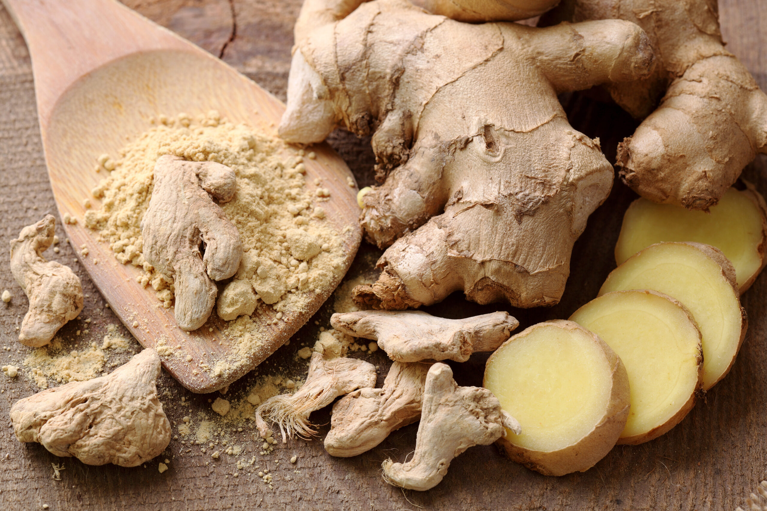 Fresh, dried and powdered ginger